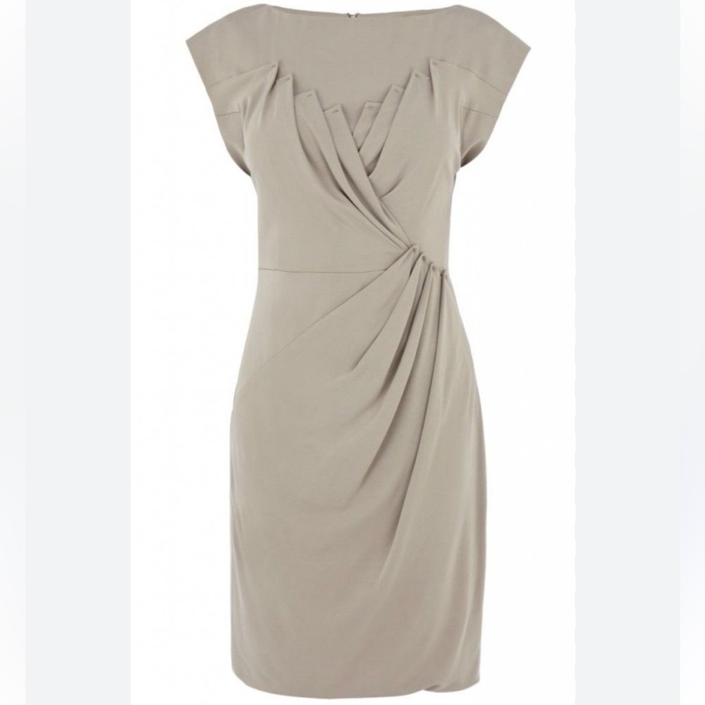Karen Millen Tan Ruched Sheath Dress for Wedding Guests